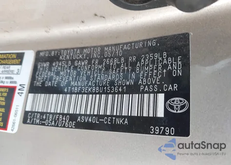 2011 Toyota Camry Le from USA, damaged, VIN 4T1BF3EK8BU153641